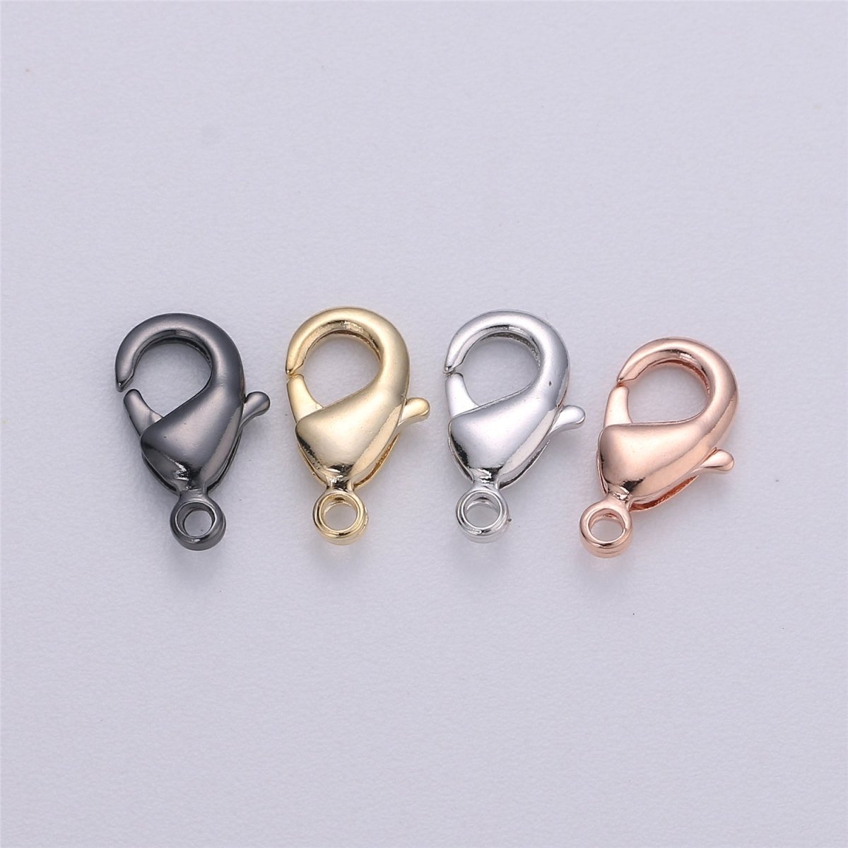 Overstock 7x12mm Thick 14k Gold Plated Lobster Claw Clasp Rose Gold, Black, Silver Lobster Clasp for jewelry making supply lead, nickel, tarnish free K-241 to K-244 - DLUXCA