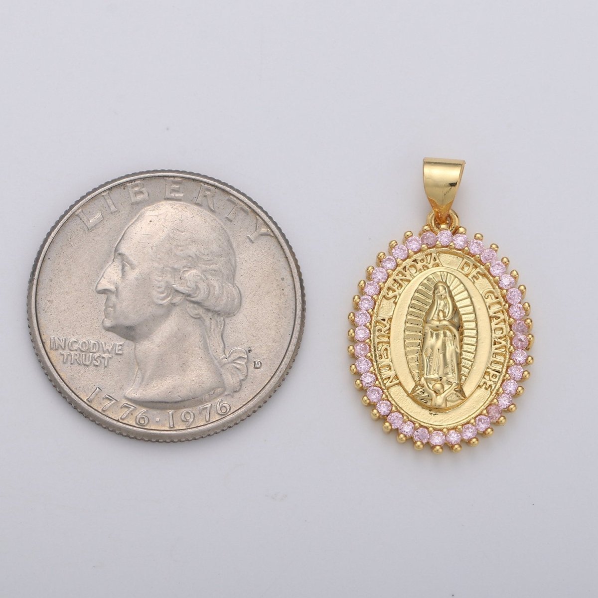 Overstock Clearance 24k Gold Filled Virgin Mary Pendant Necklace Pink Micro Pave Virgen de Guadalupe Medallion Pendant for Necklace Religious Jewelry Supply I-649 I-650 - DLUXCA