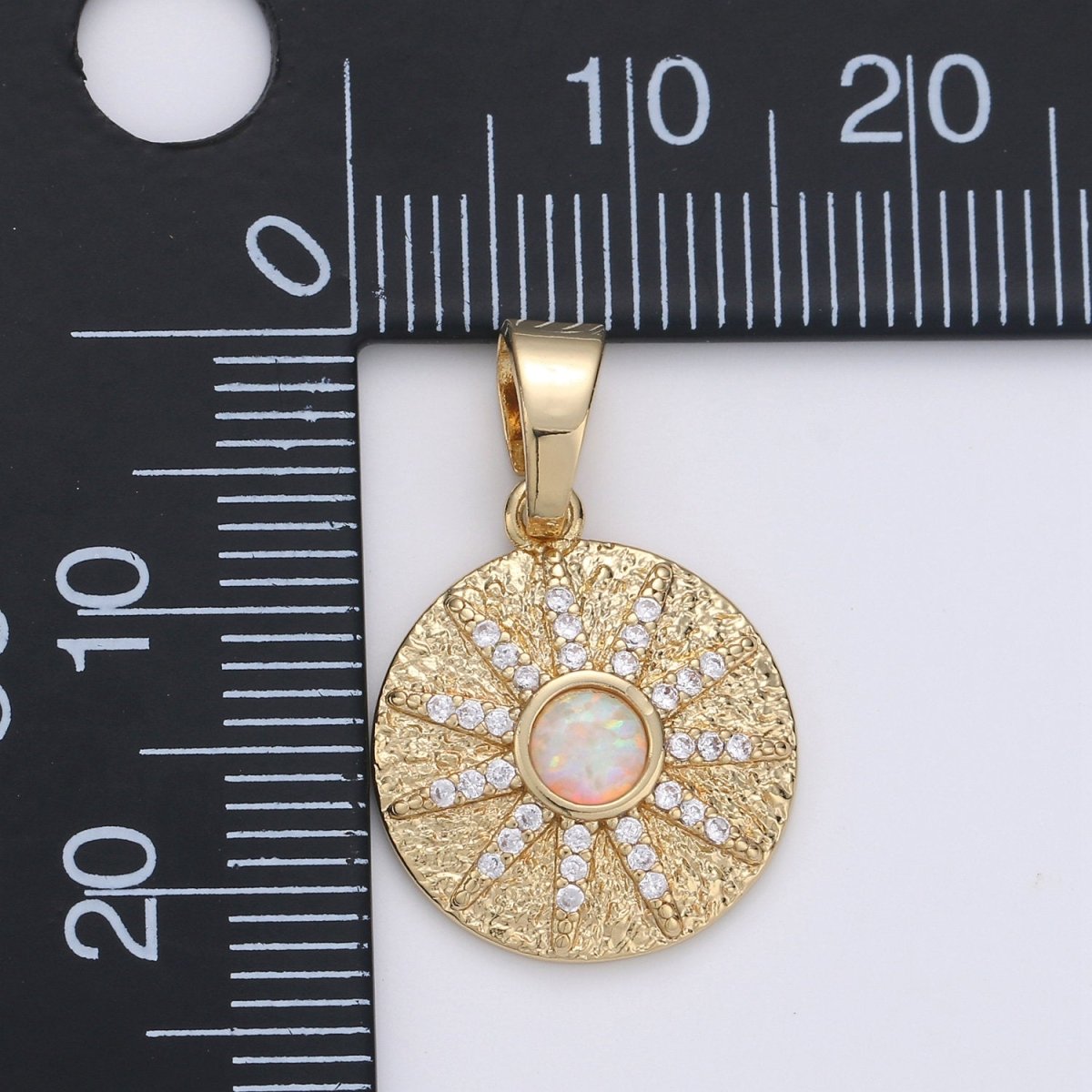 Overstock Dainty 14k Gold Filled Vergina Sun Charm Opal Round SunBurst Medallion Pendant, 23x16mm, Micro Pave Gold Sun Celestial Jewelry I-661 - DLUXCA