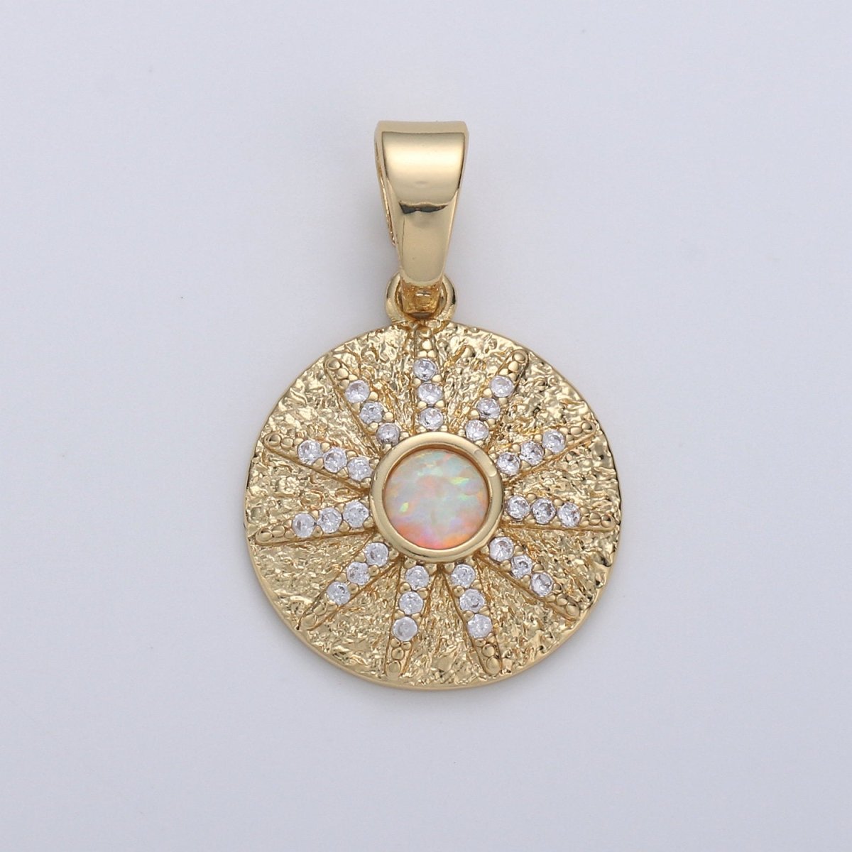 Overstock Dainty 14k Gold Filled Vergina Sun Charm Opal Round SunBurst Medallion Pendant, 23x16mm, Micro Pave Gold Sun Celestial Jewelry I-661 - DLUXCA