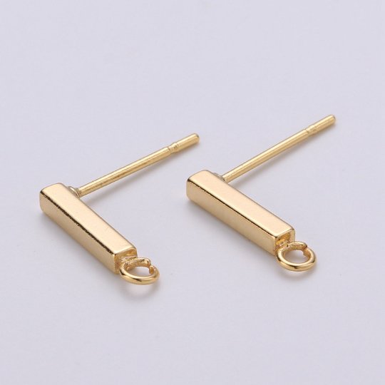Overstock Rectangle Ear Stud w/ Open link 14K gold Filled Earring Nickel free Minimalist Earring making post, Jewelry making Supply K-846 - DLUXCA