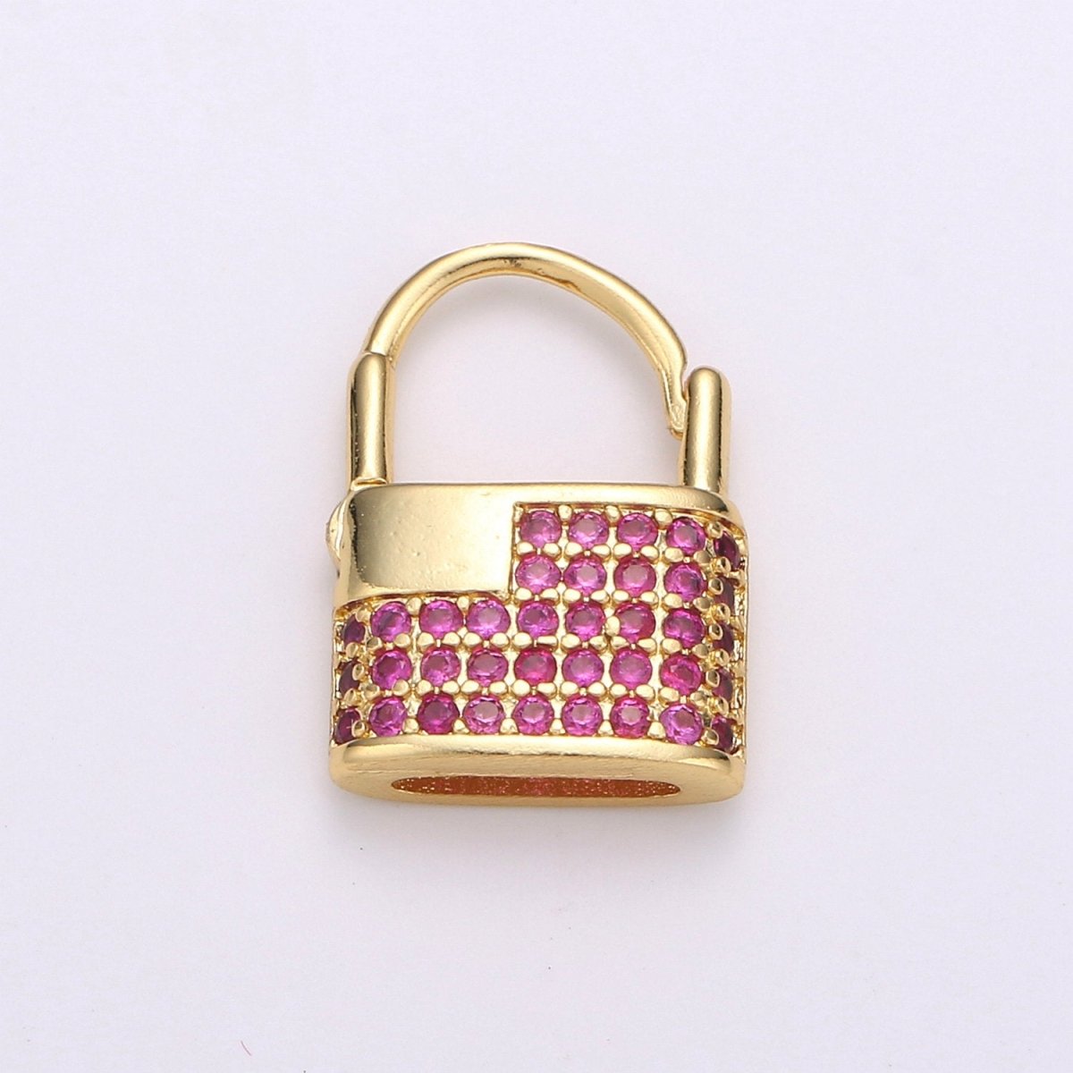 Padlock Earrings, Gold Lock Hoop Earring, Micro Pave Padlock Hoops, Gold Lock Earrings, Green Pink CZ Padlock Earring K-710 K-711 - DLUXCA
