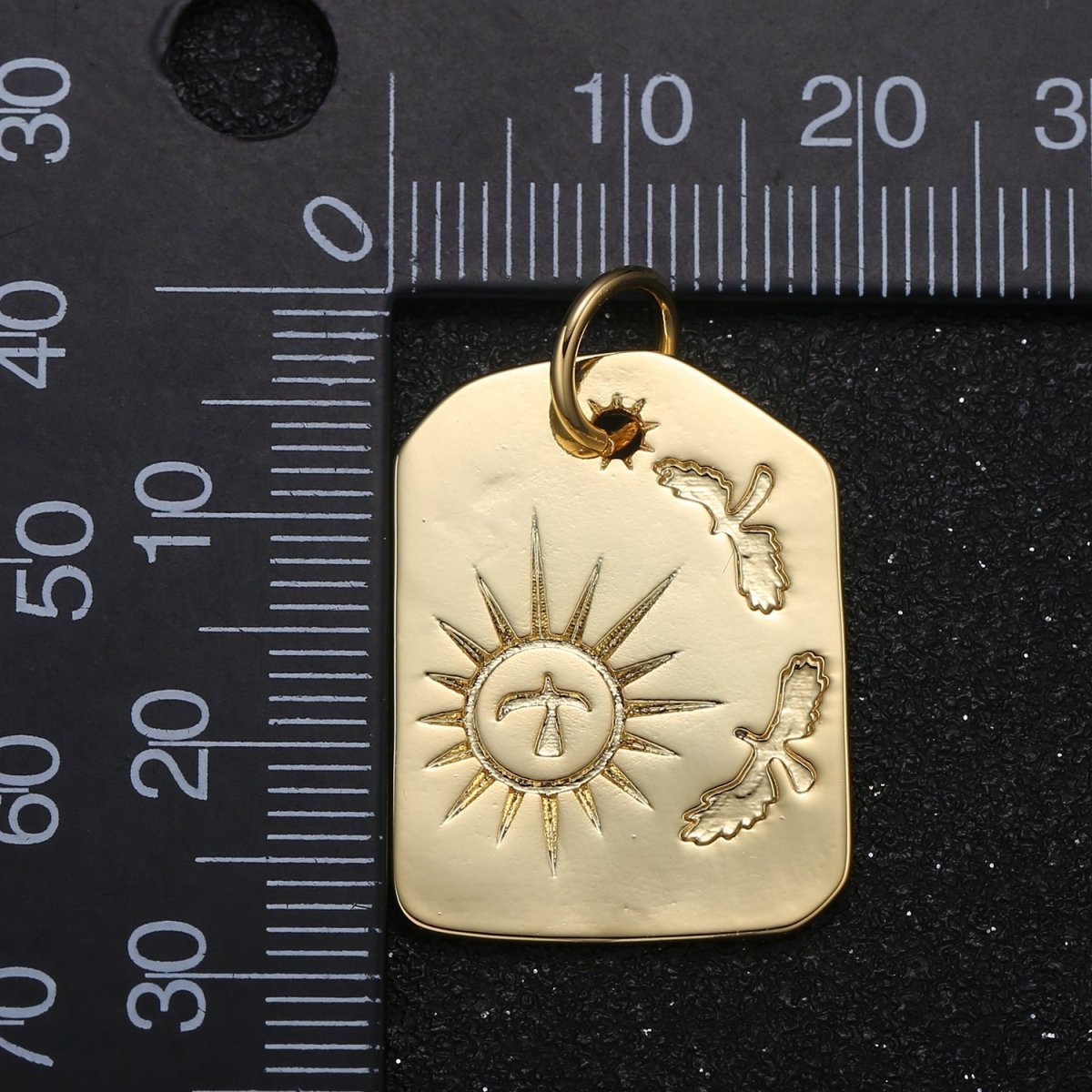 Painted Heaven on Golden Square Coin Charm Plain Gold Printed Ornament Charm Pendant GP-038 - DLUXCA