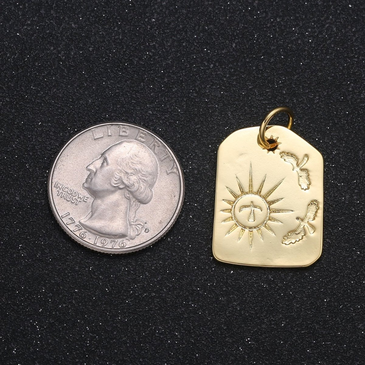 Painted Heaven on Golden Square Coin Charm Plain Gold Printed Ornament Charm Pendant GP-038 - DLUXCA