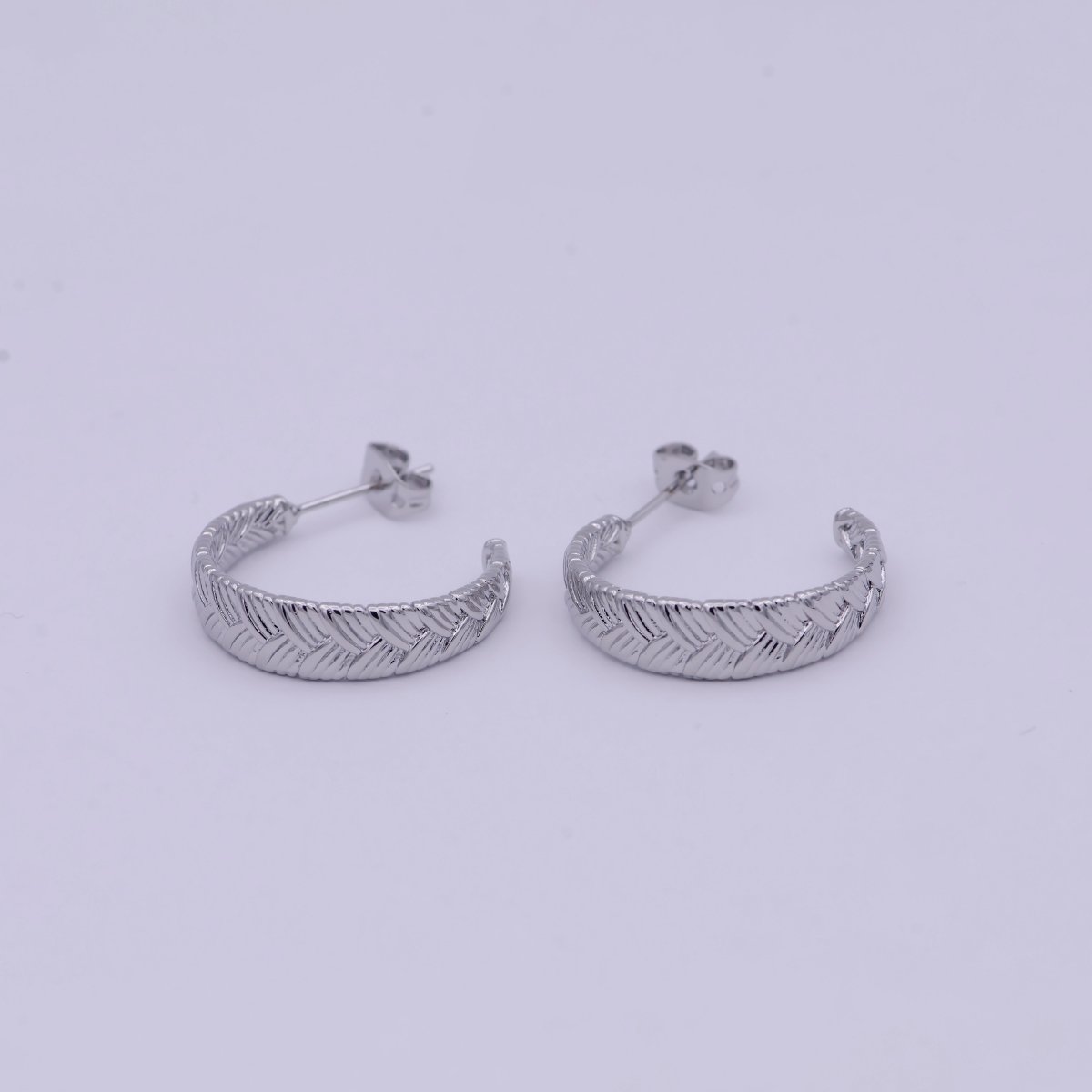 Pair of Gold Braided Minimal Hoop Earrings- Silver Woven Design Minimalist Bohemian Earrings T-257 T-258 - DLUXCA