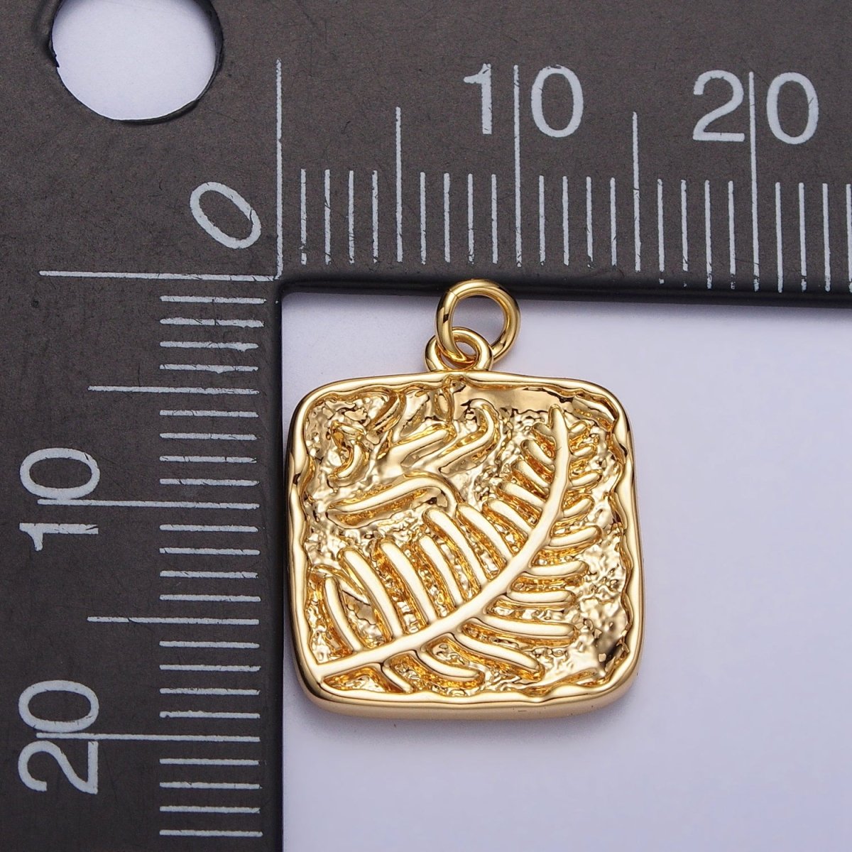 Palm Leaf Plant Stamped Hammered Square Add-On Charm in Gold & Silver | A-780 AC-227 - DLUXCA