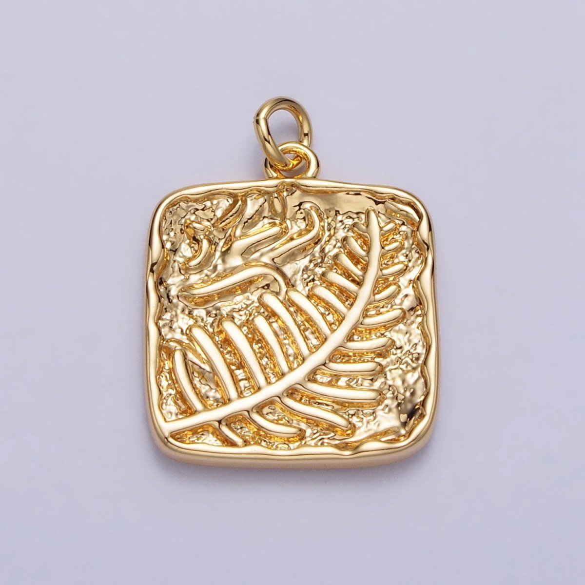 Palm Leaf Plant Stamped Hammered Square Add-On Charm in Gold & Silver | A-780 AC-227 - DLUXCA