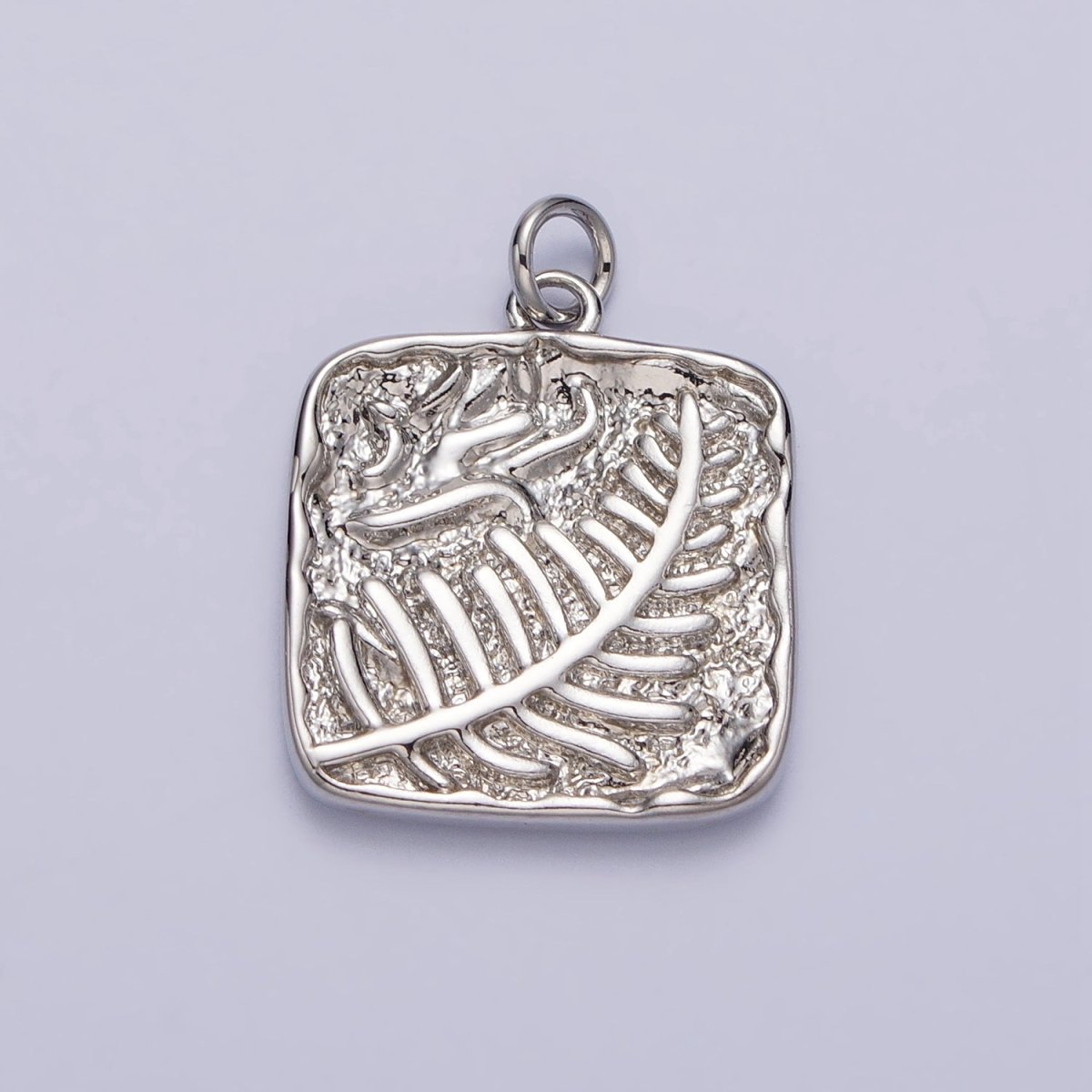 Palm Leaf Plant Stamped Hammered Square Add-On Charm in Gold & Silver | A-780 AC-227 - DLUXCA