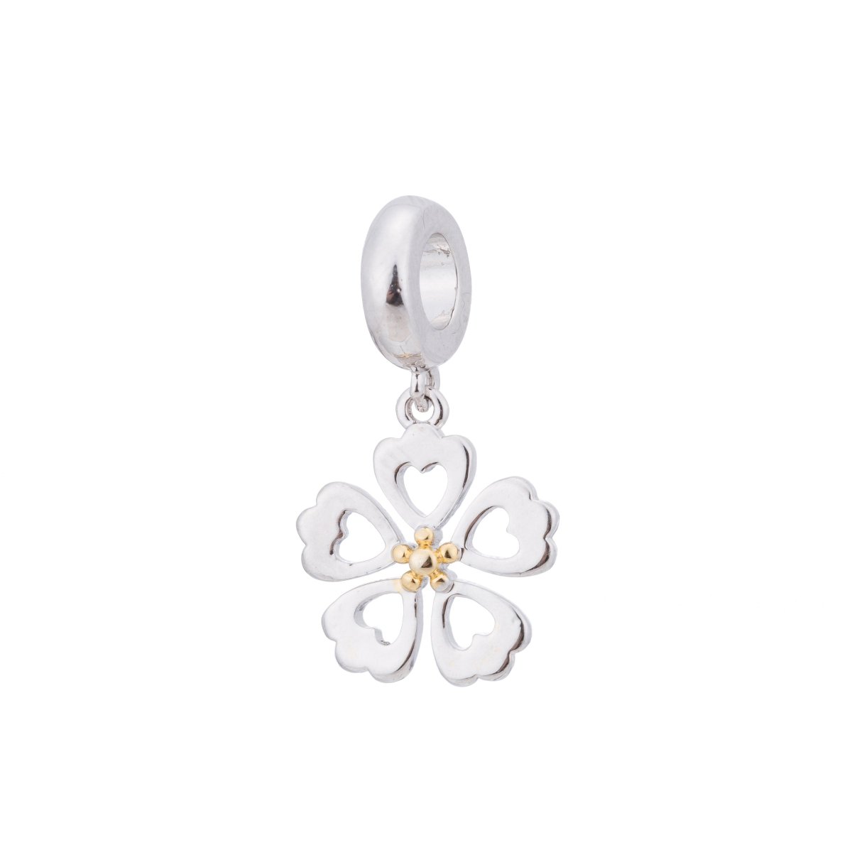 Pandora Silver Cute Flower, Golden Clover, Heart, Love, Wish, Luck, Ladies Gift Bracelet Charm Bead Finding Pendant For Jewelry Making, C-250 - DLUXCA
