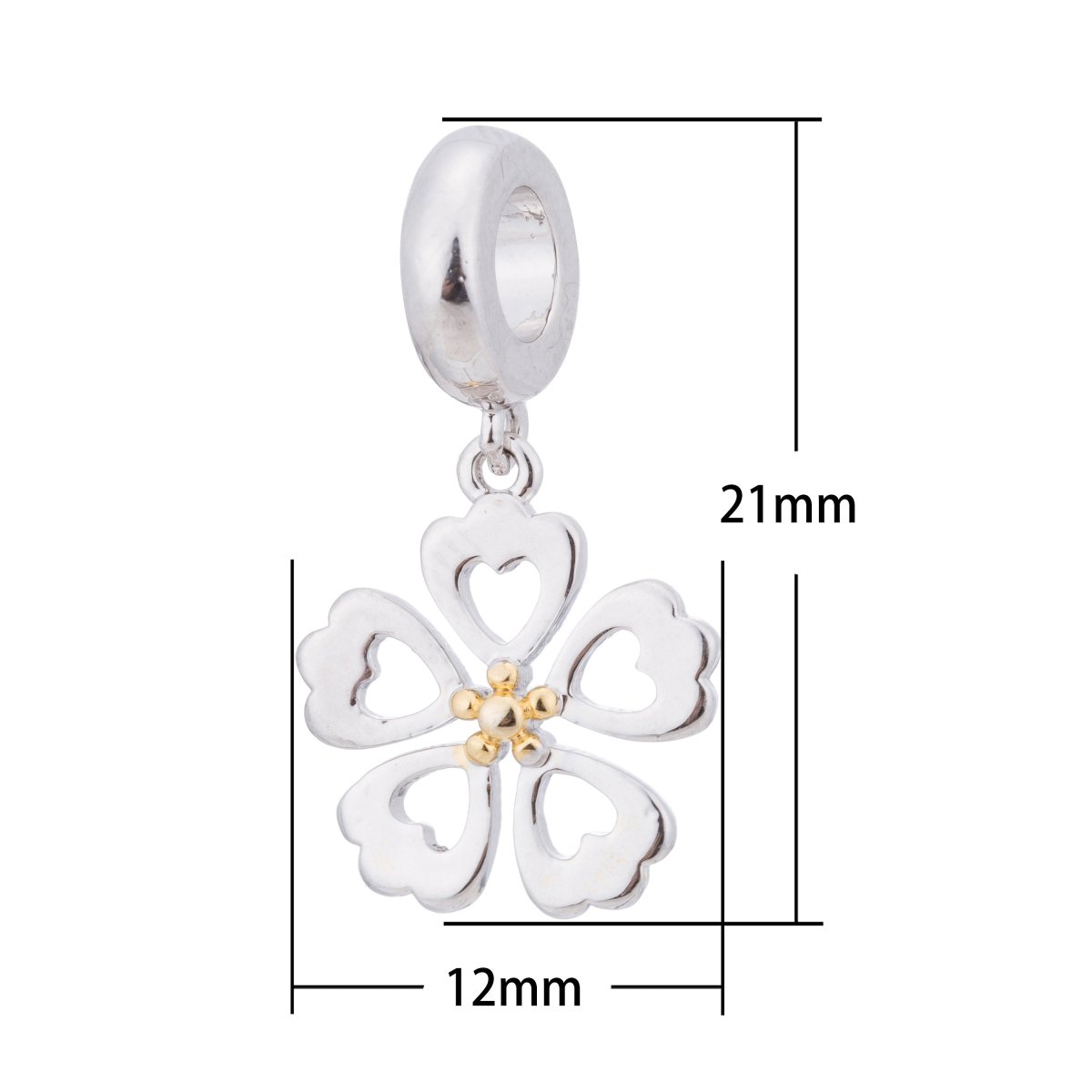 Pandora Silver Cute Flower, Golden Clover, Heart, Love, Wish, Luck, Ladies Gift Bracelet Charm Bead Finding Pendant For Jewelry Making, C-250 - DLUXCA