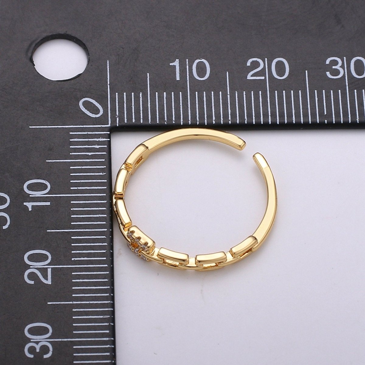 Paper Clip Chain Ring in Gold, Vermeil Ring • Minimalist Ring • Stacking Ring • Dainty Open Adjustable Ring for Christmas Gifts R-103 - DLUXCA