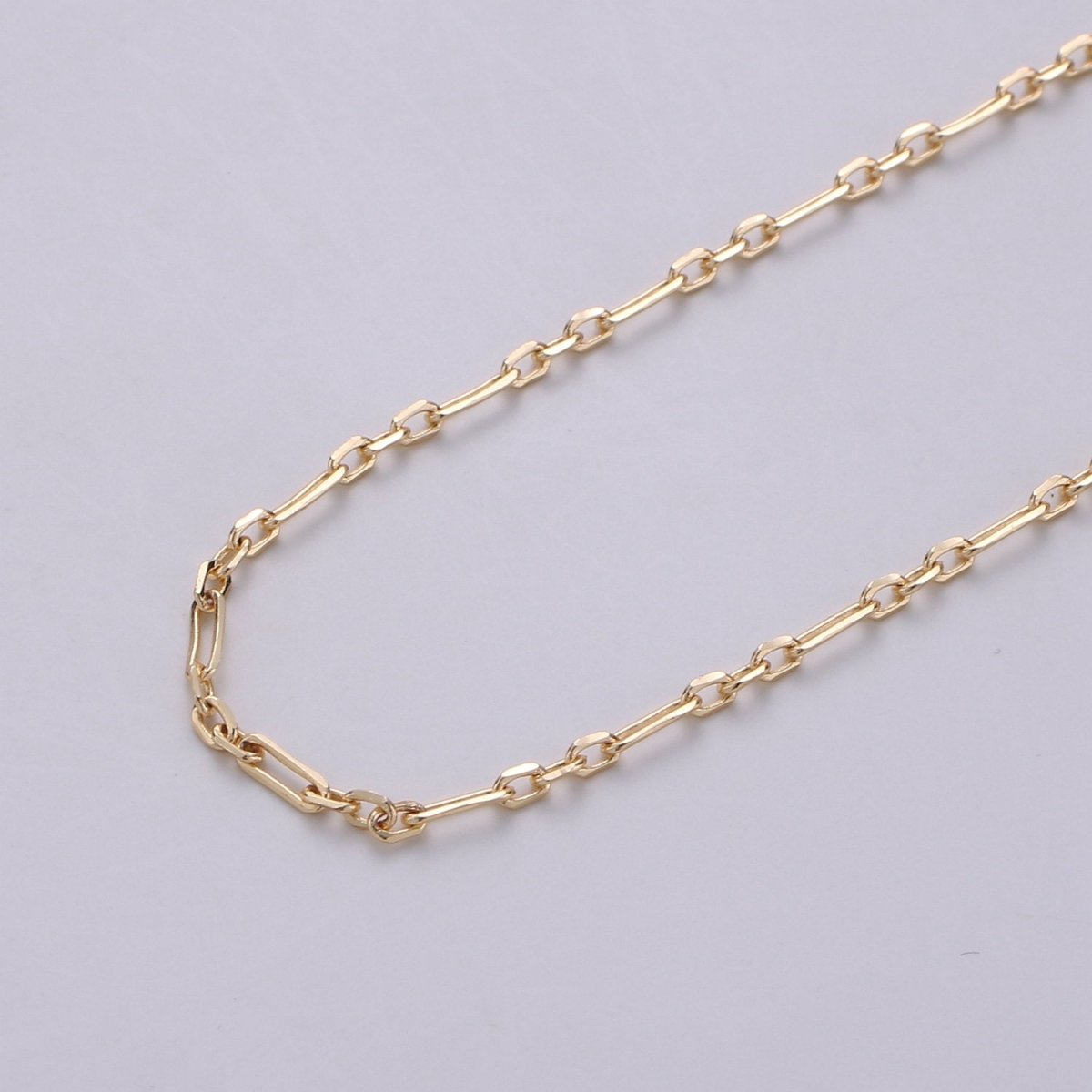 Paper Clip Chain With Dainty Rolo Figaro long and short fancy Chain Necklace, 5mm By Yard, 16K Gold Filled, Nickel Free Unfinished Chain | ROLL-249 - DLUXCA
