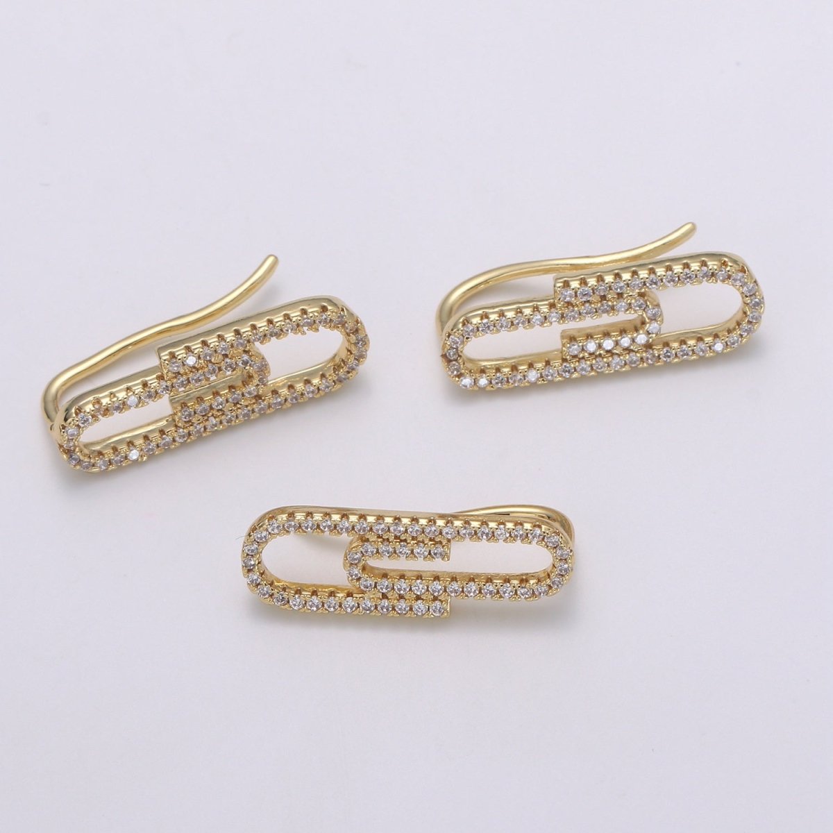 Paper Clip Cubic Pave Gold Drop Earring Paper clip Pave CZ Fish Loop Earring, Gold Micro Pave Ear cuff, Tie Clips, P-001 - DLUXCA