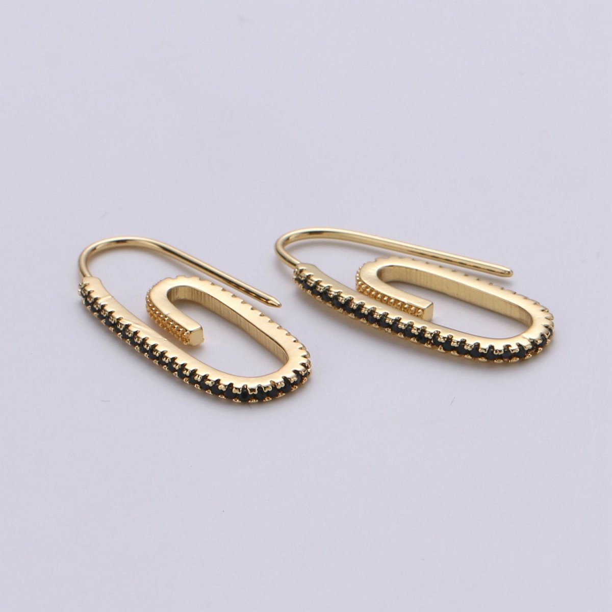 Paper Clip Earrings, Micro Pave Paper Clip Earrings, Trend Jewelry, Gold Hoop Earrings Clear, Green Black Blue Purple CZ Earring K-633 K-636 - K-638 - DLUXCA