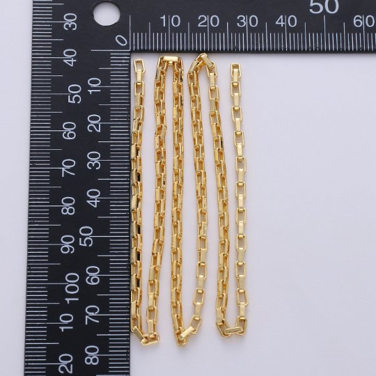 Paper Clip Rectangle box Chains By Yard in 24K Gold Filled Chain, For Bracelet, Necklace Chain Component Supplies | ROLL-224 clearance Pricing - DLUXCA