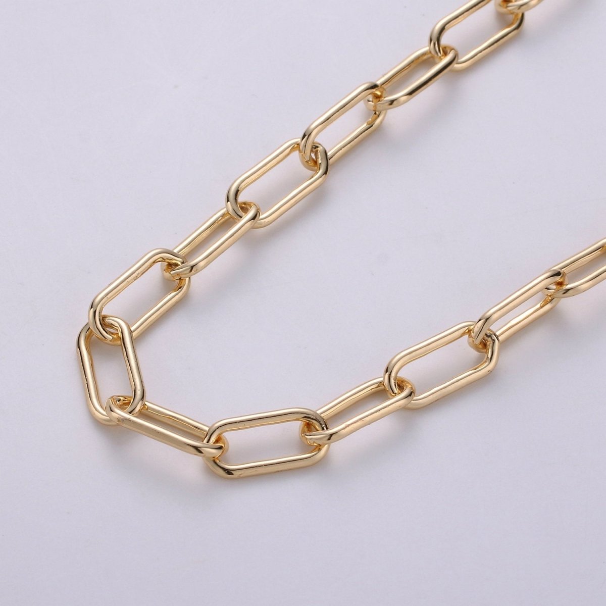Paperclip Chain Necklace, 16K Gold Filled Paper Clip Chain 7.5x16.5mm, Nickel Free Unfinished Link Chain | ROLL-272 Clearance Pricing - DLUXCA
