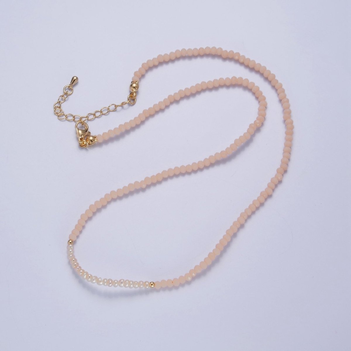 Pastel Color Glass Beaded Necklace Faceted Rondell Beads with Fresh Water Pearl Necklace | WA-1039 to WA-1041 Clearance Pricing - DLUXCA