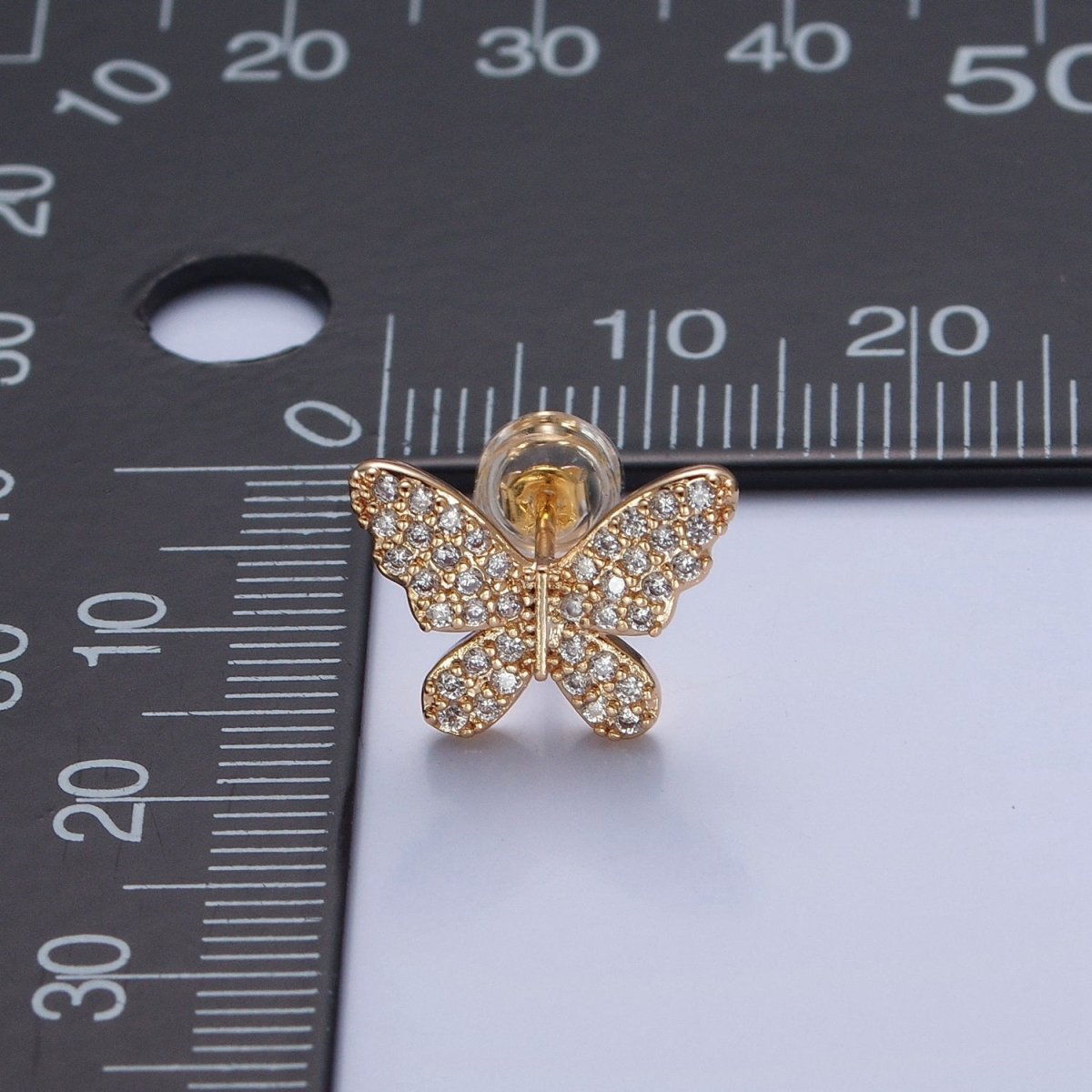 Pave Gold Butterfly Stud Earring V-396 - DLUXCA