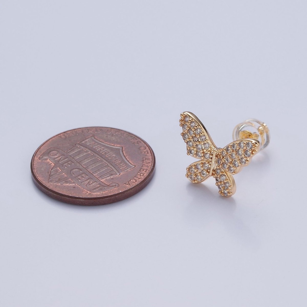 Pave Gold Butterfly Stud Earring V-396 - DLUXCA