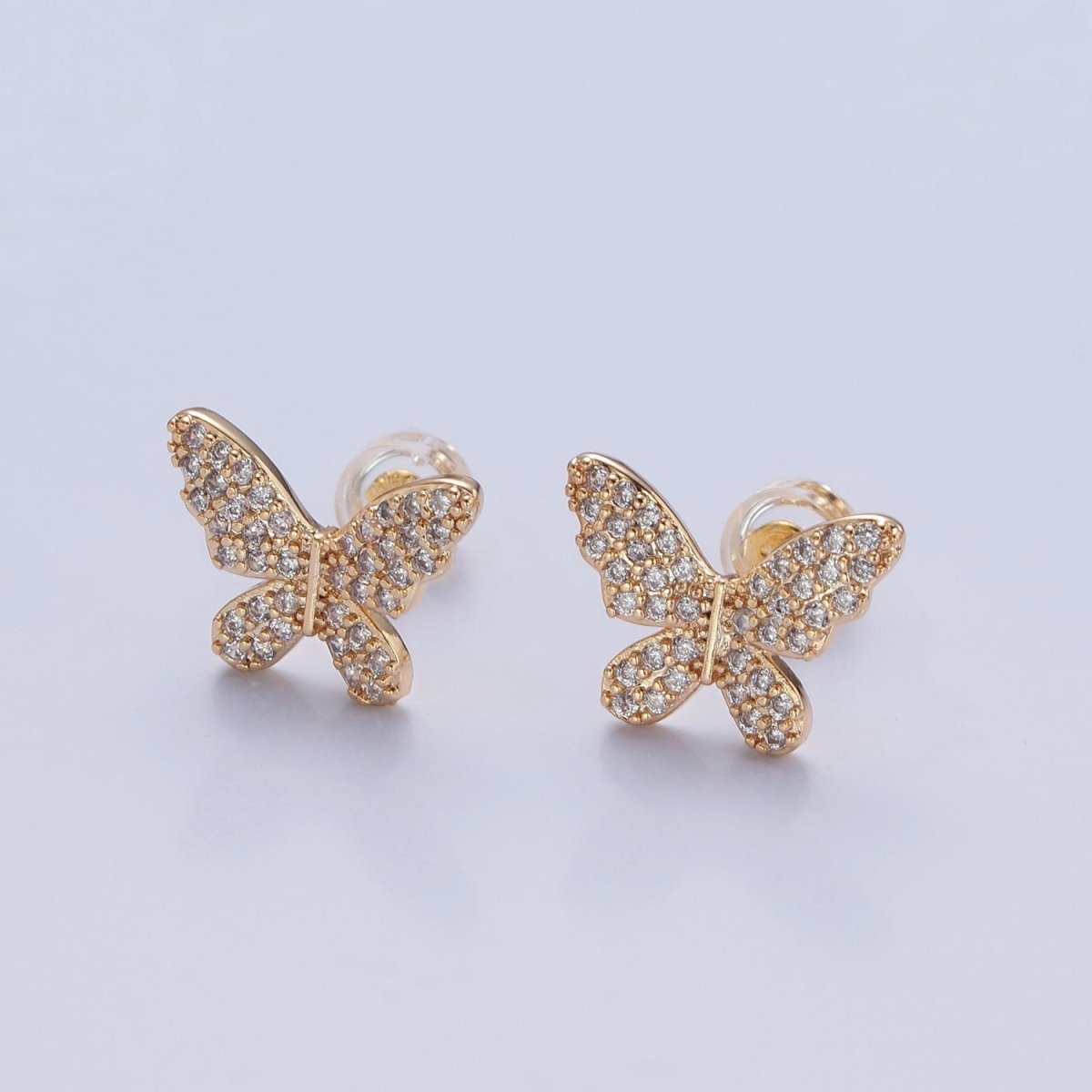 Pave Gold Butterfly Stud Earring V-396 - DLUXCA