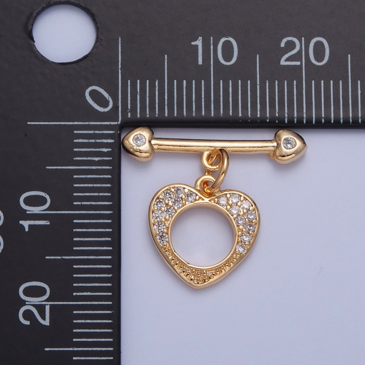 Pave Heart Toggle Clasps Gold Plated Bracelet Clasp, Necklace Closure, Clasp Finding, Jewelry Finding L-760 - DLUXCA