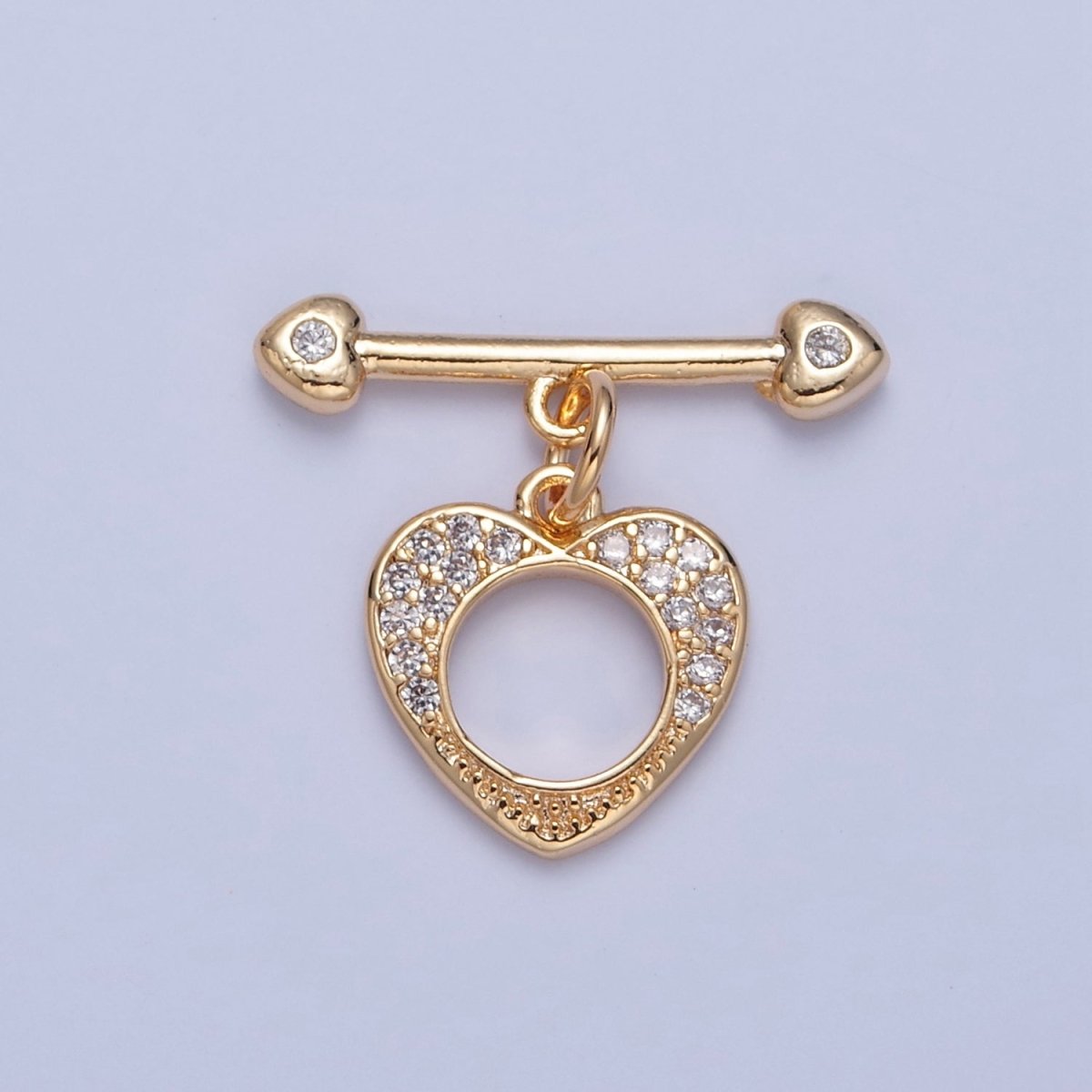 Pave Heart Toggle Clasps Gold Plated Bracelet Clasp, Necklace Closure, Clasp Finding, Jewelry Finding L-760 - DLUXCA