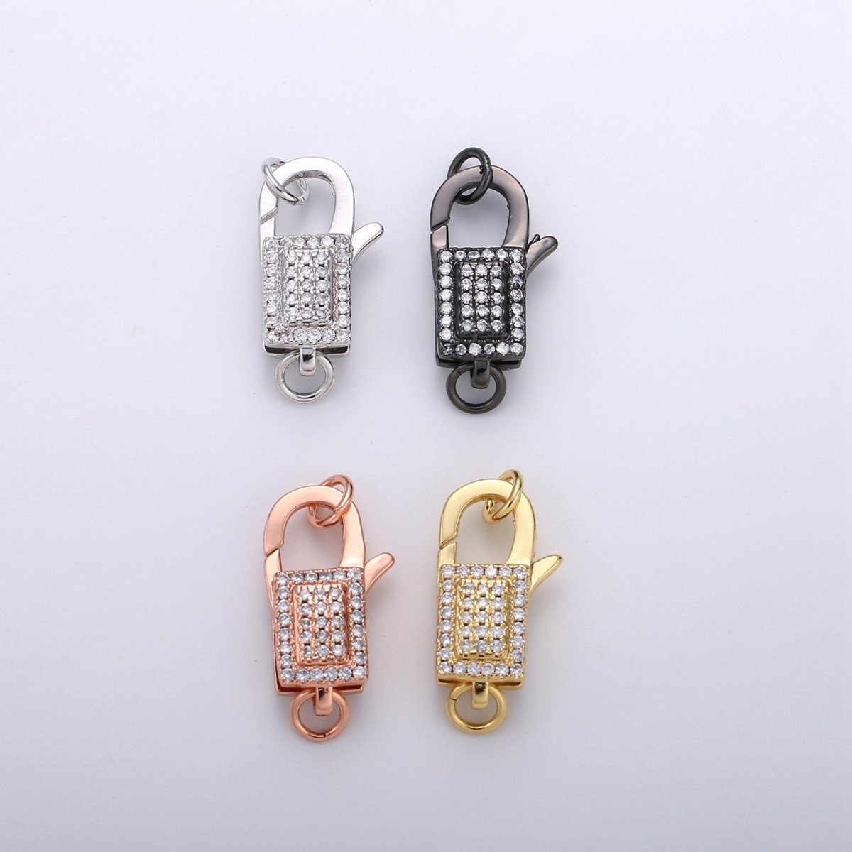 Pave Lobster Clasp, Micro Pave CZ Lobster Clasp, CZ Enhancer Clasp,Pave Bail Clasp,Large Pendant Pave Clasp, Gold Silver Pave Clasp, 20x10mm K-611 - K-614 - DLUXCA