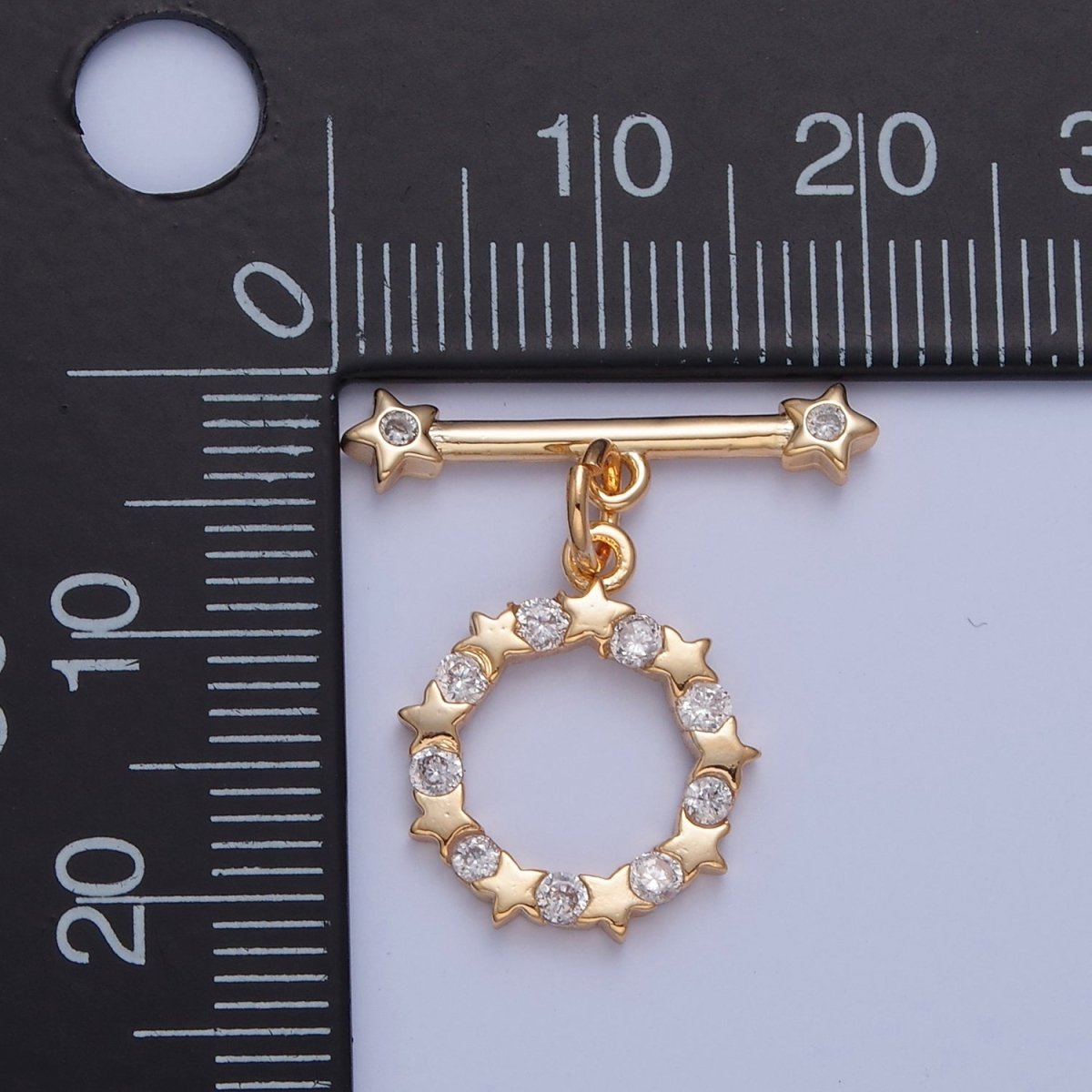 Pave Round Star Toggle Clasps Gold Plated Bracelet Clasp, Necklace Closure, Clasp Finding, Jewelry Finding L-761 - DLUXCA