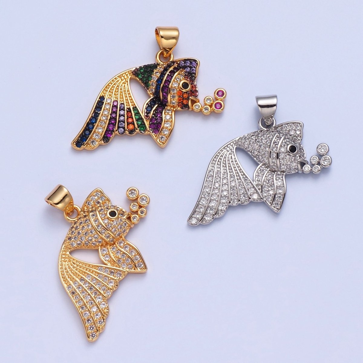 Pave Tropical Fish Charms, Gold Fish Charm, Jewelry Making, Craft Supplies 14k Gold Filled Pendant I-207 I-209 I-212 - DLUXCA