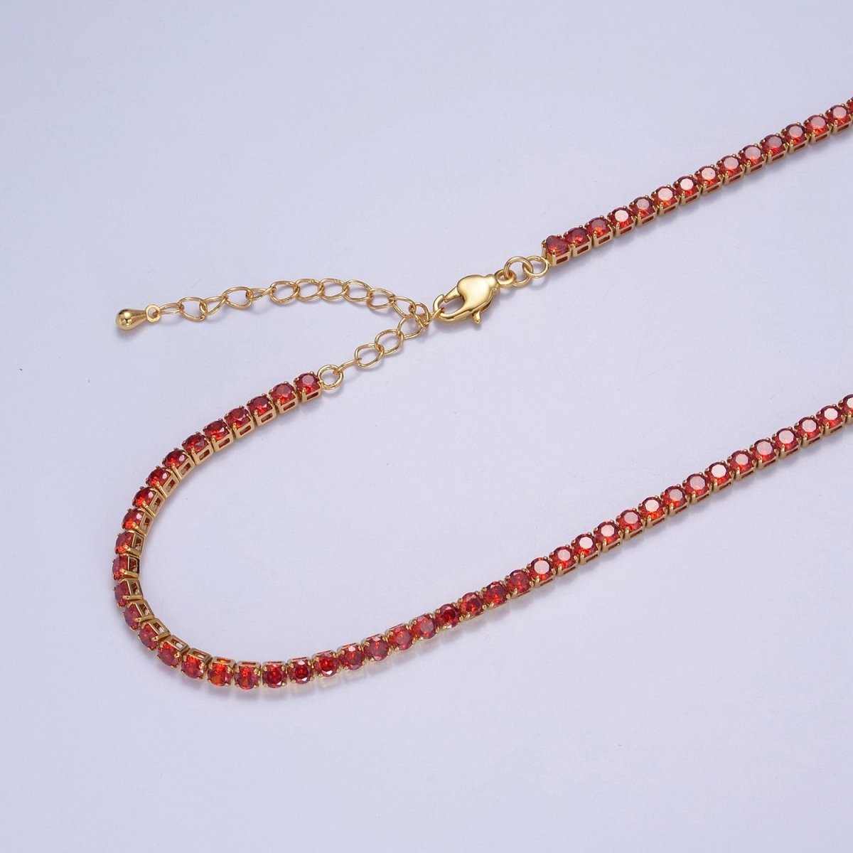 Peach, Red, Yellow Tennis Necklace | 3mm Round Cubic Zirconia Necklace | Diamond CZ Tennis Chain Necklace | Adjustable Layer Necklace | WA-893 to WA-895 Clearance Pricing - DLUXCA