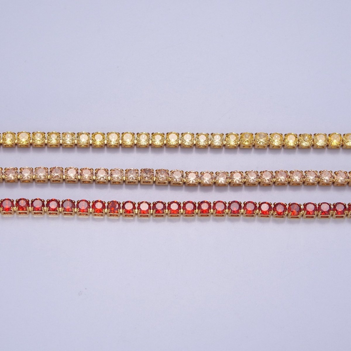 Peach, Red, Yellow Tennis Necklace | 3mm Round Cubic Zirconia Necklace | Diamond CZ Tennis Chain Necklace | Adjustable Layer Necklace | WA-893 to WA-895 Clearance Pricing - DLUXCA