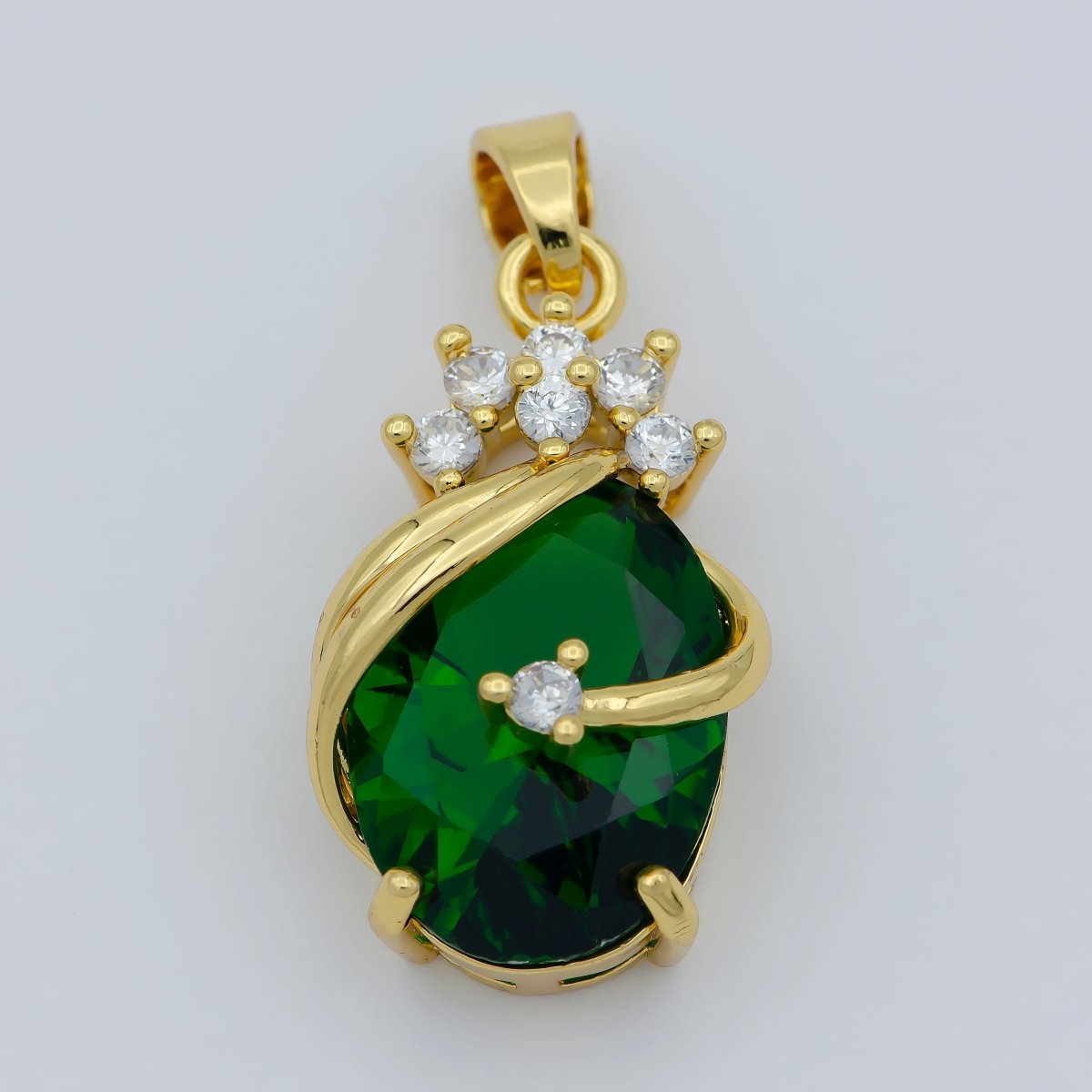 Pear Shape Emerald Pendant 24K Yellow Gold Filled Charm Necklace Green Emerald Necklace For Ladies, Layering May Birthstone Jewelry I-054 - DLUXCA