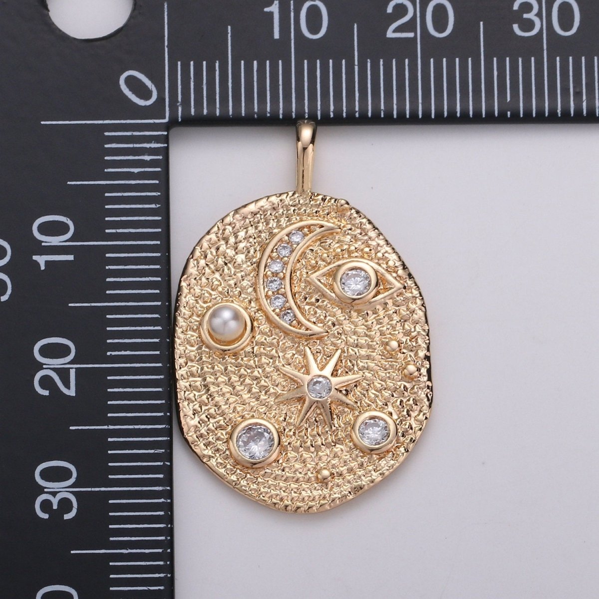 Pearl and Micro Pave Clear CZ Planet in the Ovum Pendant 14K Gold Filled Charm, Star, Crescent Moon, Galaxy, DIY Jewelry Necklace Making | D-738 - DLUXCA
