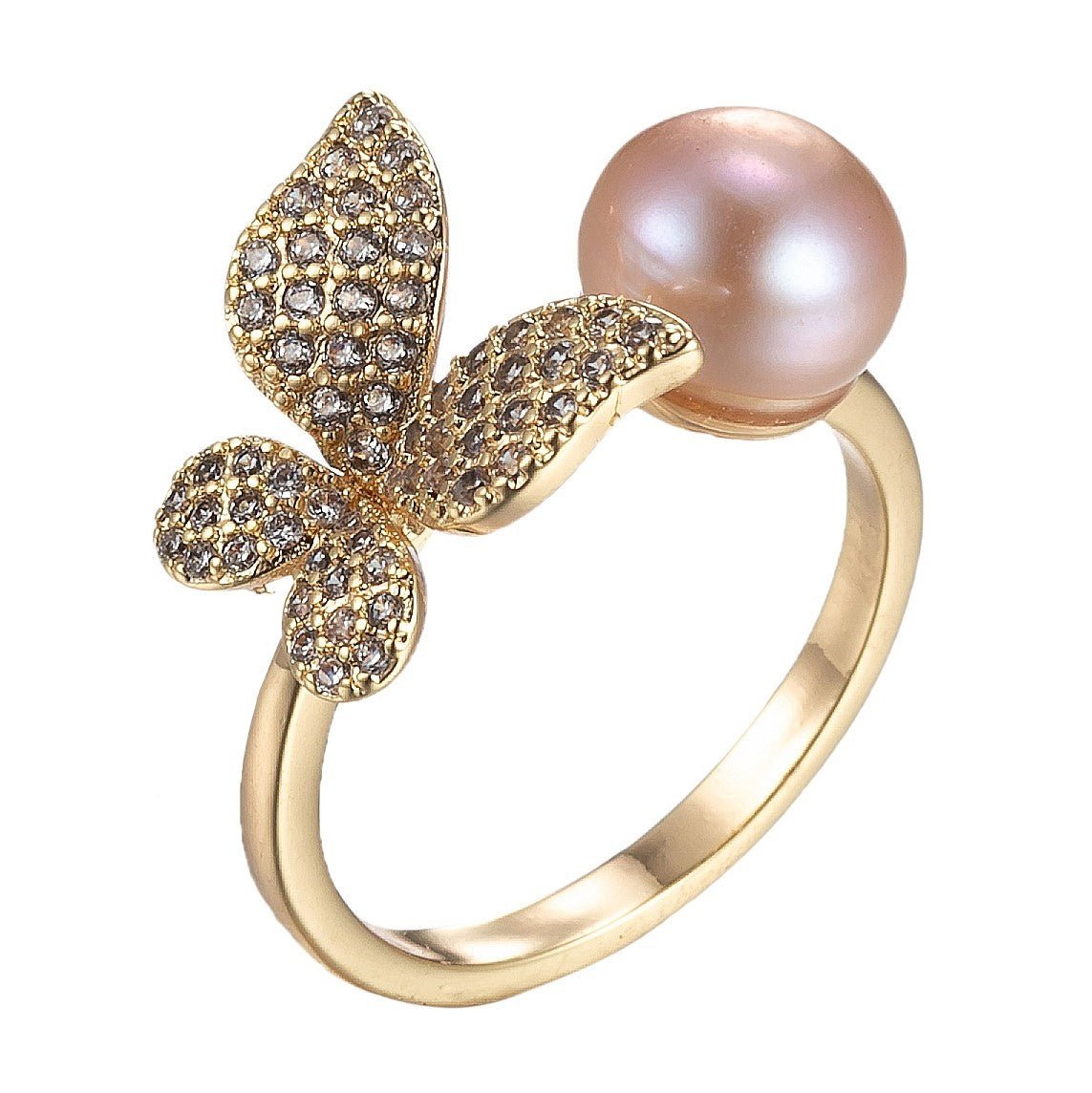 Pearl Butterfly Ring Adjustable Gold Open Ring O-973 - DLUXCA