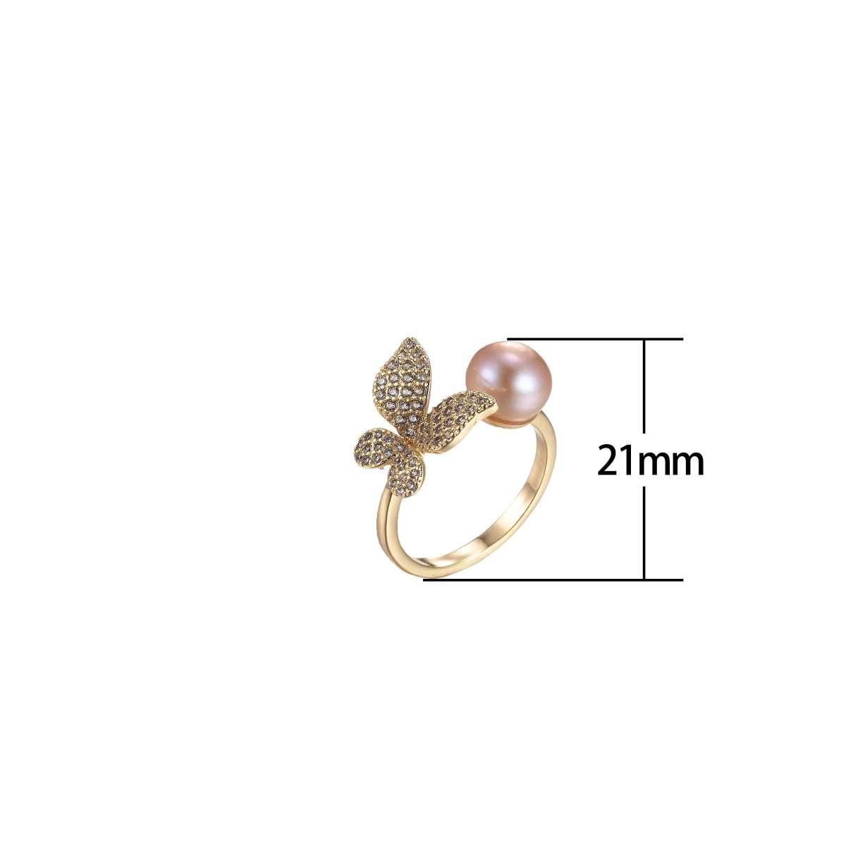 Pearl Butterfly Ring Adjustable Gold Open Ring O-973 - DLUXCA