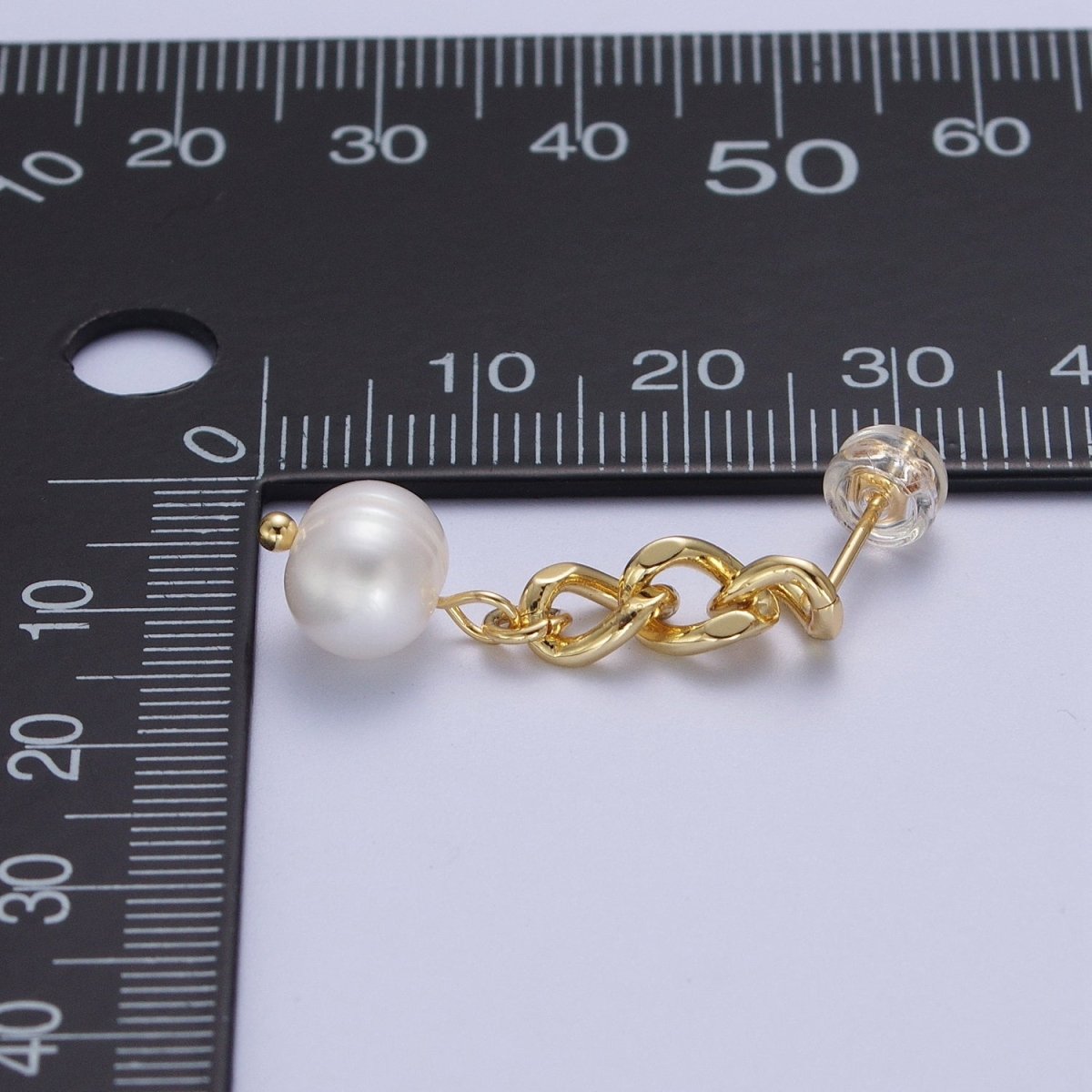 Pearl Dangle Earrings / Chain Earrings Gold Silver Pearl Earrings Stud Earring Curb Chain AE-1082 AE-1083 - DLUXCA