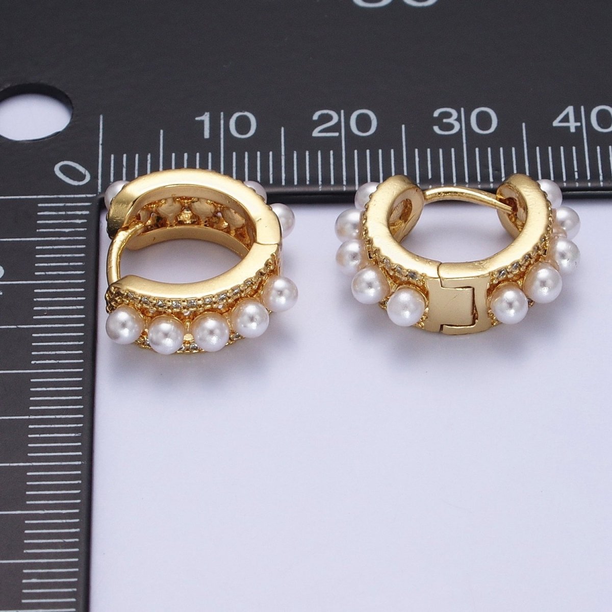 Pearl Hoop Earrings Gold Filled Silver Minimalist Huggie Earrings AB-176 AB-725 - DLUXCA