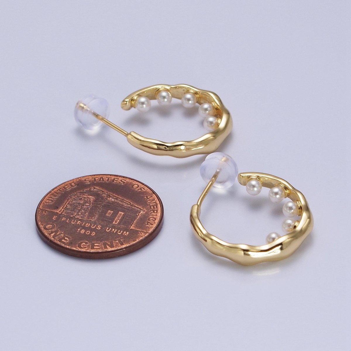 Pearl Hoop Earrings| Irregular Gold Hoop Earrings| Textured Hoop Earrings| Abstract Wavy Earrings Modern Statement Earrings AB195 - DLUXCA