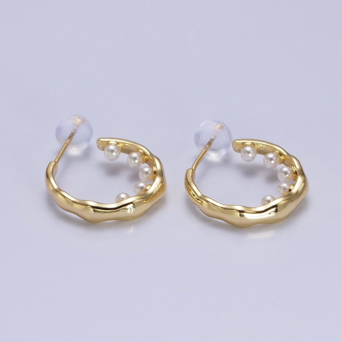 Pearl Hoop Earrings| Irregular Gold Hoop Earrings| Textured Hoop Earrings| Abstract Wavy Earrings Modern Statement Earrings AB195 - DLUXCA