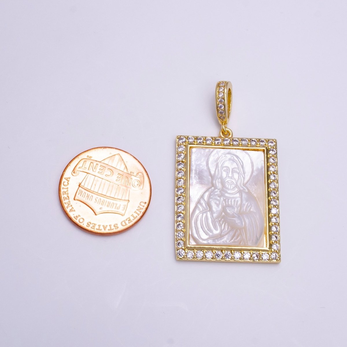 Pearl Jesus Gold Pendant, Micro Pave Medallion Pendant Religious Jewelry Making AA-752 - DLUXCA