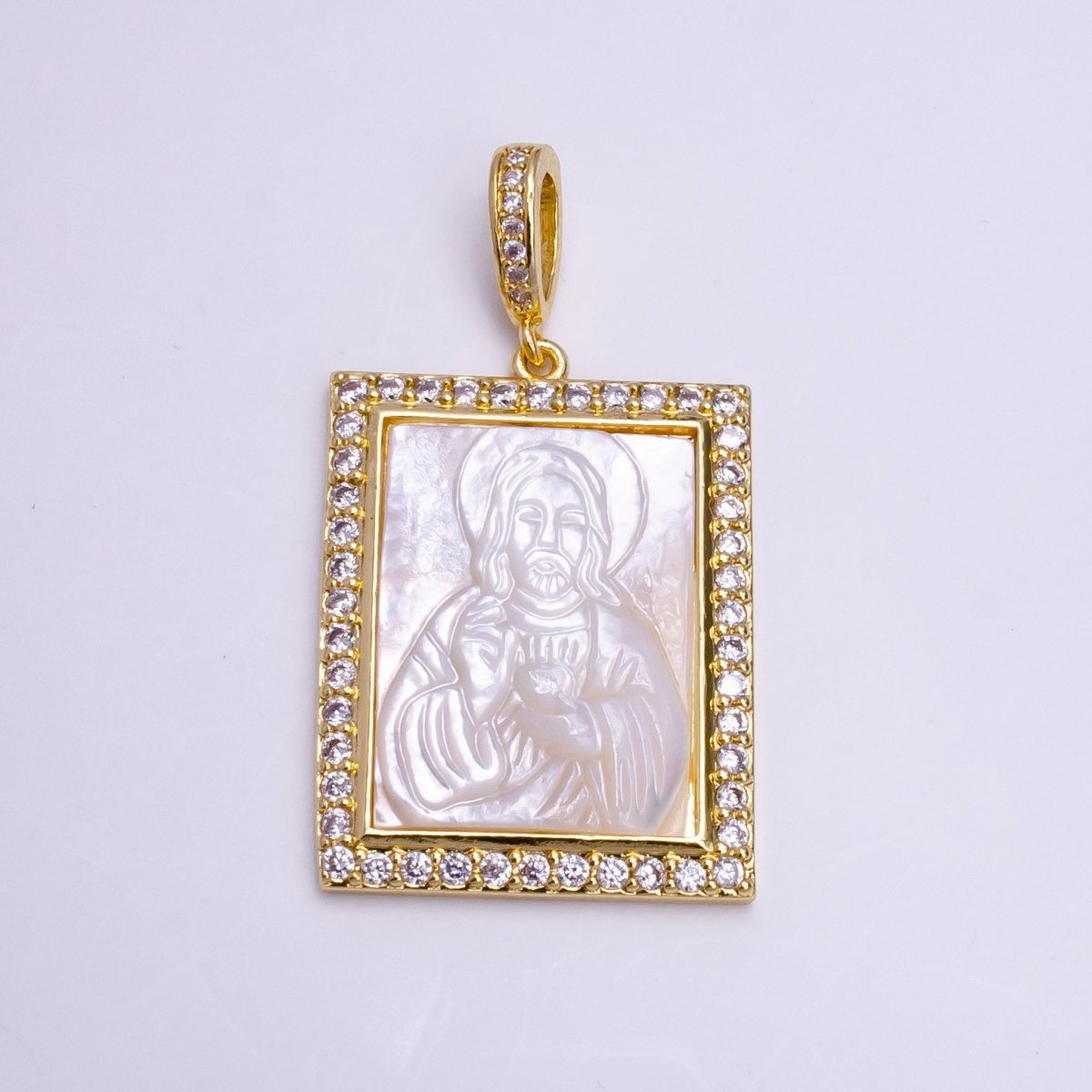 Pearl Jesus Gold Pendant, Micro Pave Medallion Pendant Religious Jewelry Making AA-752 - DLUXCA