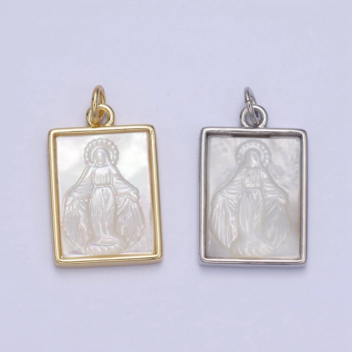 Pearl Virgin Mary On Frame Charms, Dainty Gold Miraculous Lady Pendant, Mother of Pearl Necklace Charms N-862 N-863 - DLUXCA