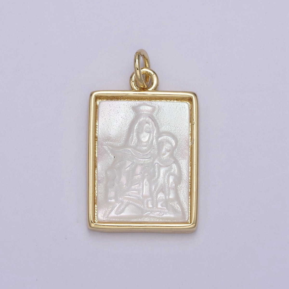 Pearl Virgin Mary with baby Jesus On Frame Charms, Dainty Gold Virgin Mary Pendant, Mother of Pearl Necklace Charms N-864 - DLUXCA