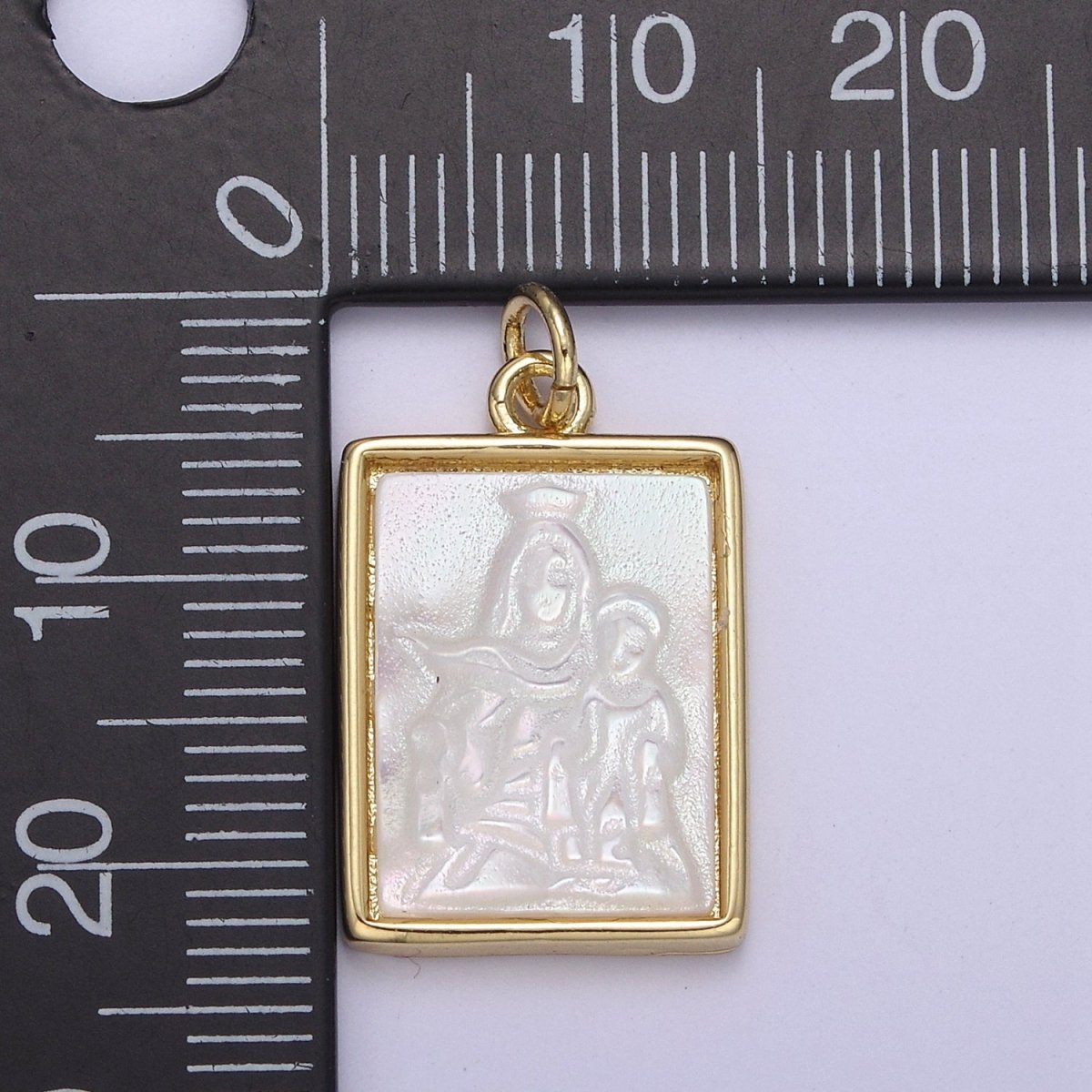 Pearl Virgin Mary with baby Jesus On Frame Charms, Dainty Gold Virgin Mary Pendant, Mother of Pearl Necklace Charms N-864 - DLUXCA