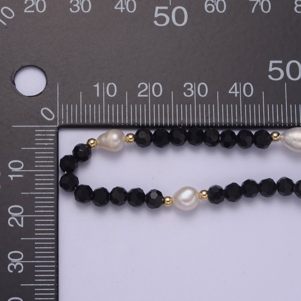 Pearl with Black Glass Beaded Necklace, Black Faceted Rondell Beads Necklace | WA-604 Clearance Pricing - DLUXCA