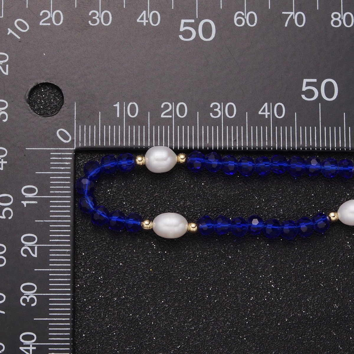 Pearl with Blue Glass Beaded Necklace, Dark Blue Faceted Rondell Beads Necklace | WA-592 Clearance Pricing - DLUXCA
