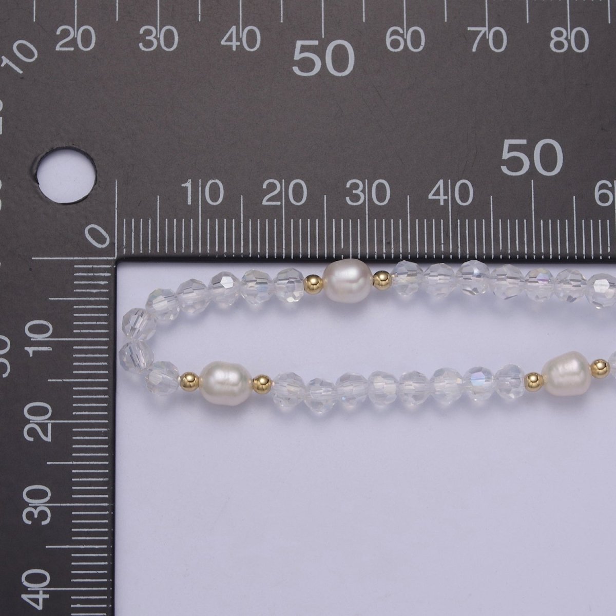 Pearl with Clear Glass Beaded Necklace, Clear Faceted Rondell Beads Necklace | WA-610 Clearance Pricing - DLUXCA
