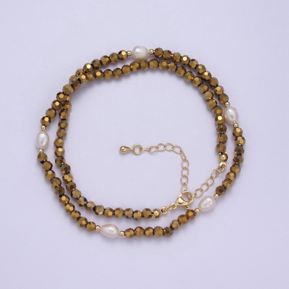Pearl with Gold Glass Beaded Necklace, Gold Faceted Rondell Beads Necklace | WA-609 Clearance Pricing - DLUXCA