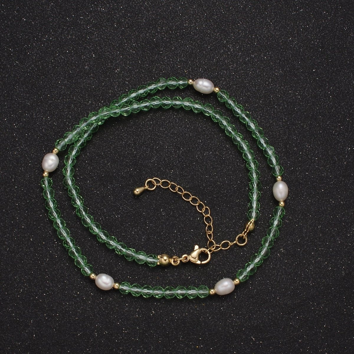 Pearl with Green Glass Beaded Necklace, Green Faceted Rondell Beads Necklace | WA-593 Clearance Pricing - DLUXCA