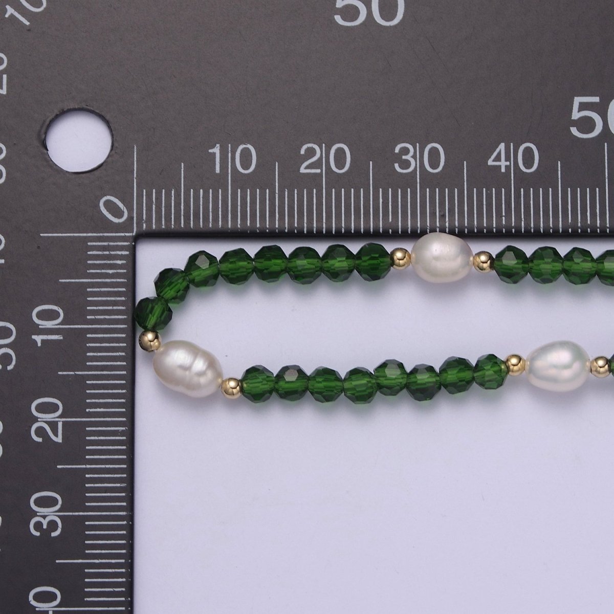 Pearl with Green Glass Beaded Necklace, Green Faceted Rondell Beads Necklace | WA-606 Clearance Pricing - DLUXCA